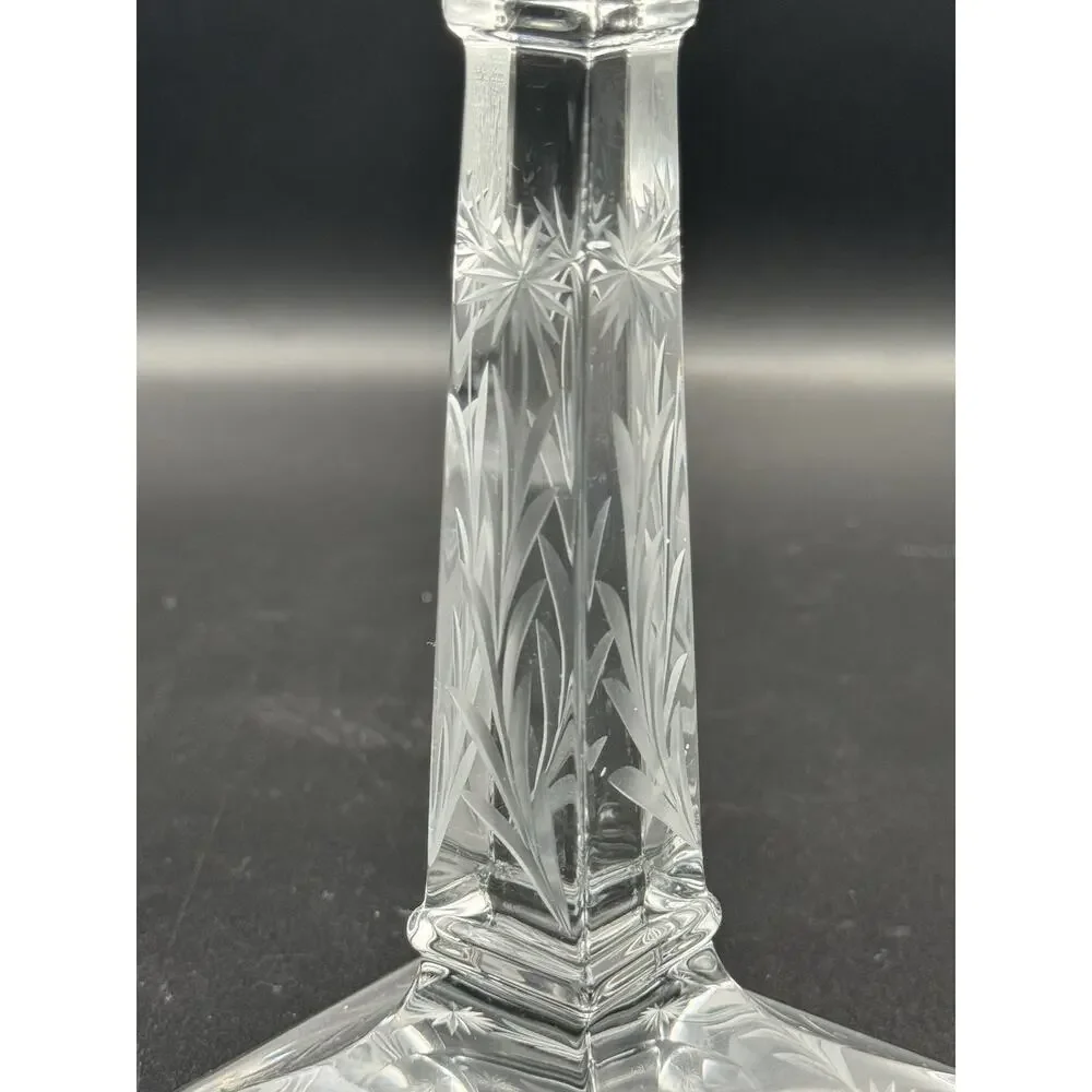Heisey Aristocrat Hughes Cornflower Cut Glass Candlesticks Set of 2 Marked